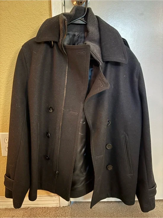 Express Men's Black Double-Breasted Pea Coat