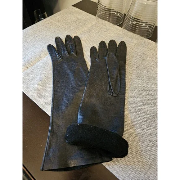 Vintage Black Leather Unlined Gloves Size 6