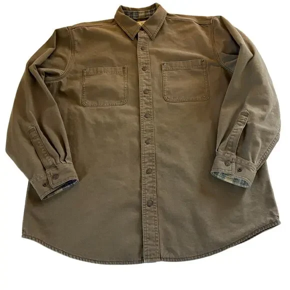 Vtg L.L. Bean Duck Canvas Chore Barn Shirt Jacket Tan Men’s Large Flannel Lined