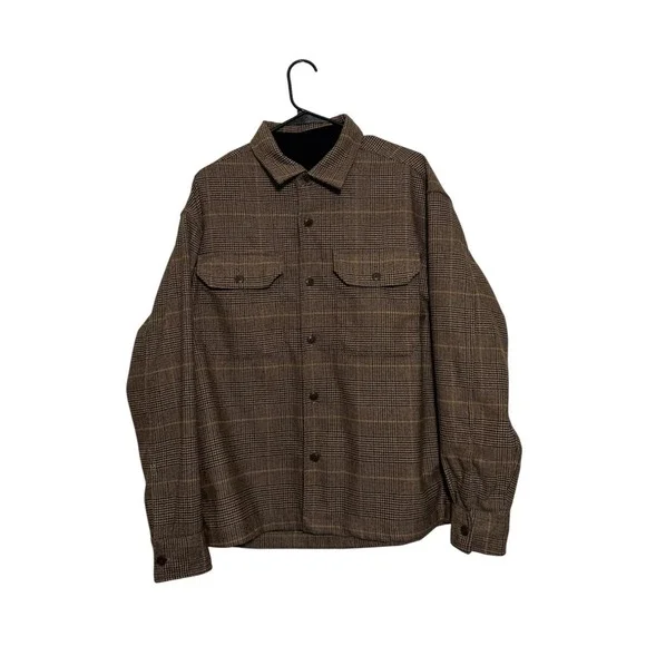 American Eagle Wool Blend Button Up Overshirt Brown Plaid Flannel Shacket Size M