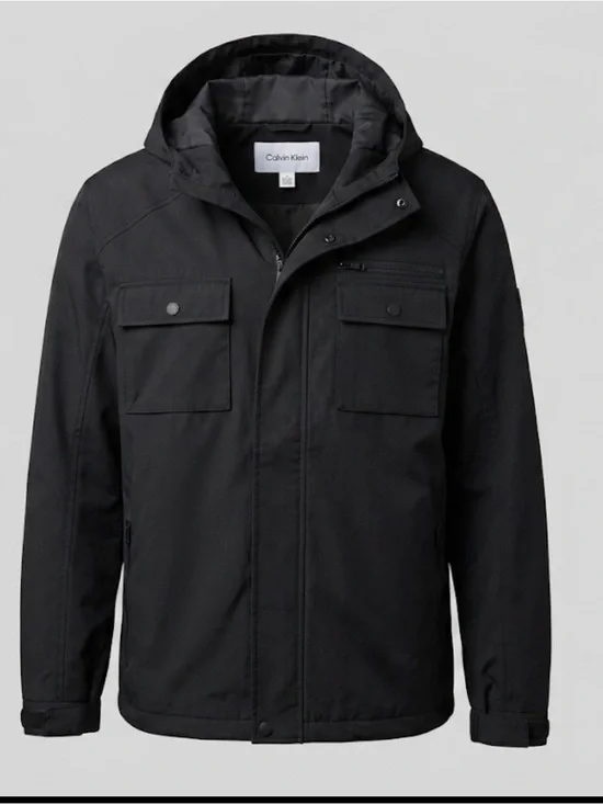 CALVIN KLEIN MEN'S LARGE 3 IN 1 BLACK COAT JACKET HOOD WATER RESISTANT