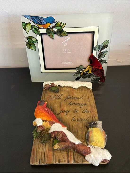 GANZ Blue, Red & Green Stained Glass Bird Picture Frame