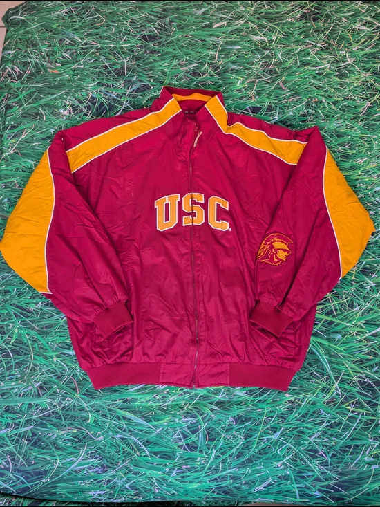 VTG USC Trojans Jacket XXL Majestic NCAA College Red Gold Full Zip Embroidered