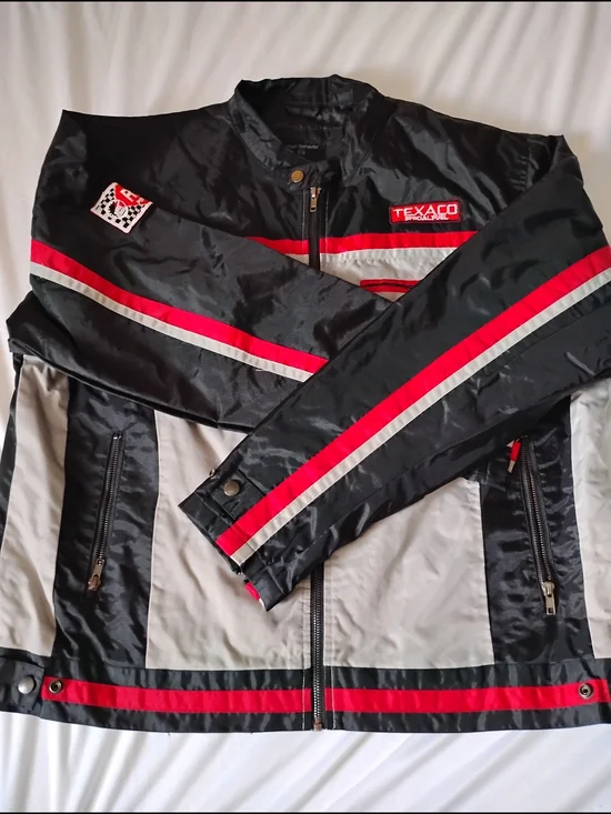 Urban Behavior Black Jacket with Red and Gray Racing Stripes