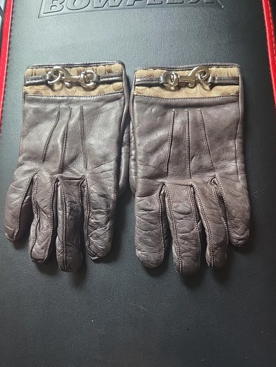 Coach Brown Leather Driving Gloves with Signature Horsebit Trim