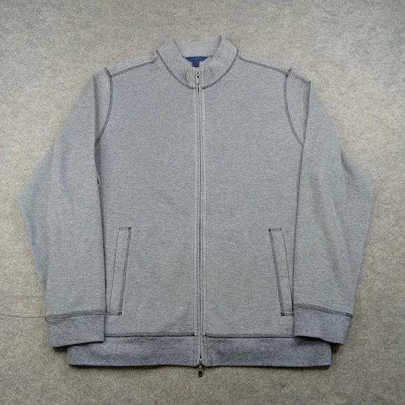 David‎ Donahue Jacket Mens Large Gray Knit Full Zip Bomber Stand Collar