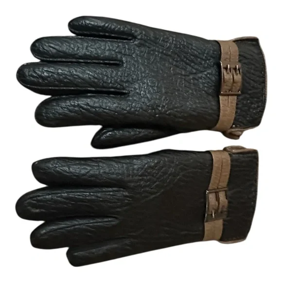 Chic Black and Brown Leather Gloves