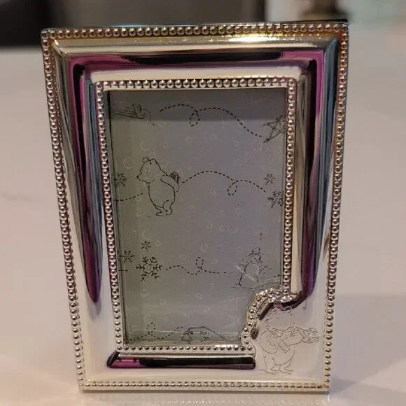 Silver Beaded Etched Winnie The Pooh Photo Frame