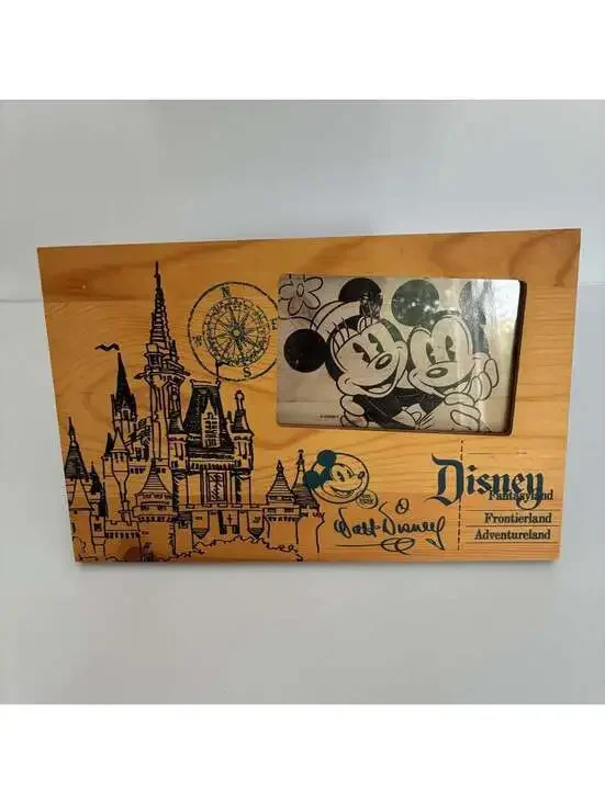 Disney Parks Mickey Minnie Castle Wood 4x6 Photo Frame Fantasyland Frontierland
