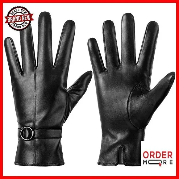 Women's Winter Leather Gloves Touchscreen Warm Driving Lambskin