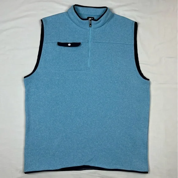 Footjoy Mens Fleece Golf Vest XL Light Baby Blue 1/2 Zip Flap Pocket Pullover B1