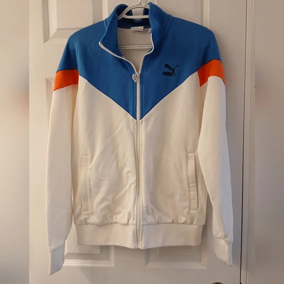 Puma MCS Track 87 Jacket – White/Royal Blue/Red, Size Small, Retro Sporty Street