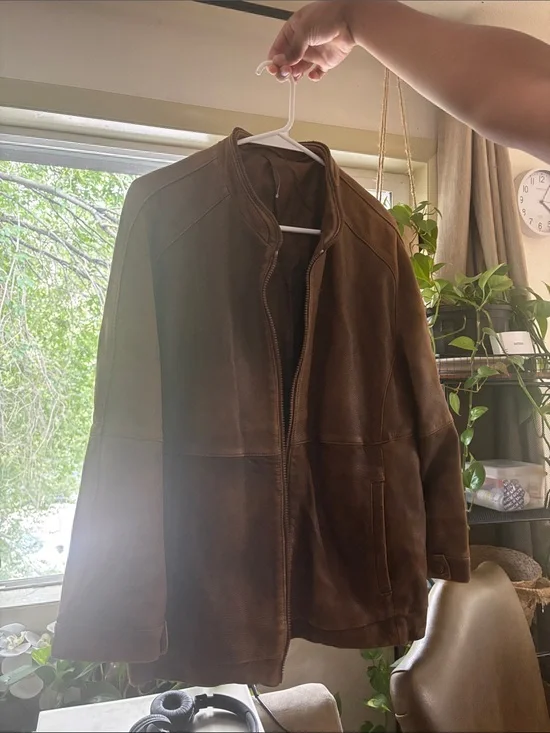 Men's Brown Leather Zip-Front Jacket
