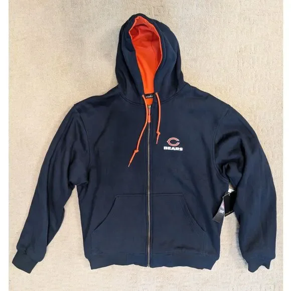 NWT Dunbrooke Chicago Bears Jacket Mens Size Large Navy Hooded Orange Lining