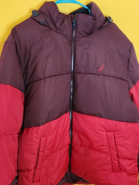 Nautica Red and Brown Colorblock Puffer Jacket