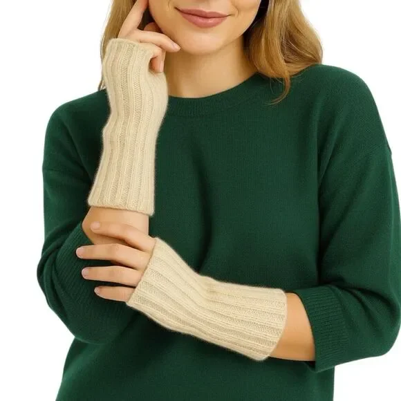 Free People Beige Ribbed Knit Fingerless Arm Warmers Womens OS‎