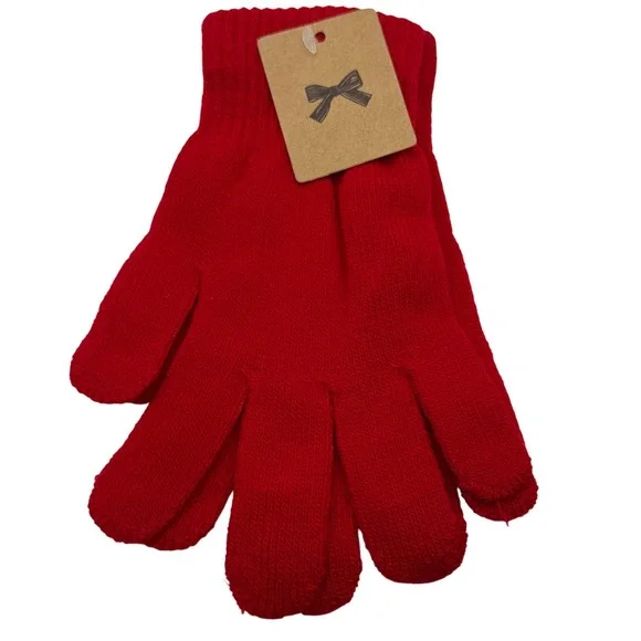 Red Knit Gloves Friendly Warm Winter‎ Cold Weather