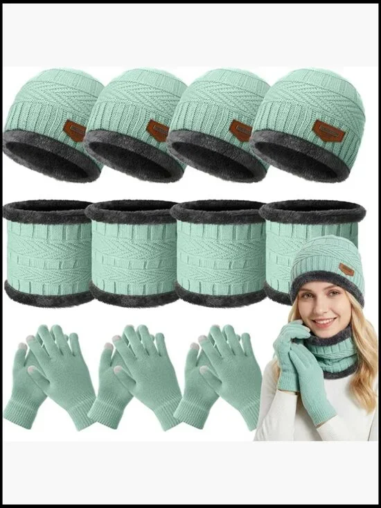 Winter Hat Gloves Scarf Set with Touchscreen Gloves and Fleece Neck Warmer