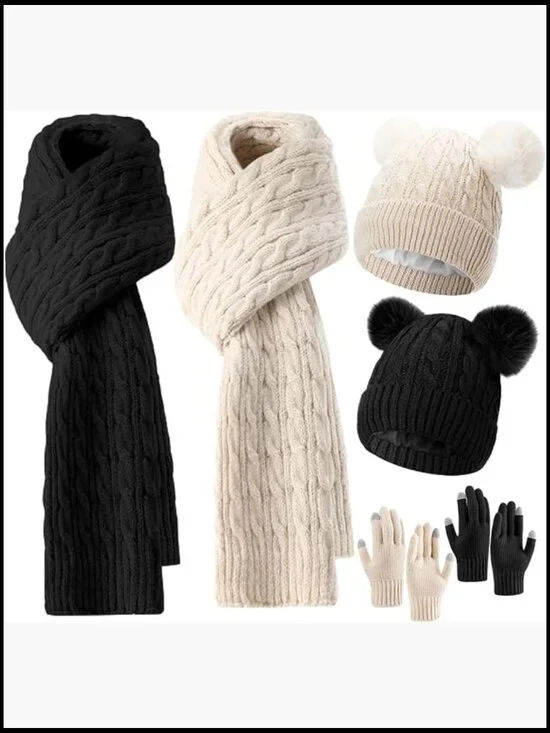 2 Pairs Touchscreen Gloves 2 Beanies 2 Scarves Fleece Winter Set