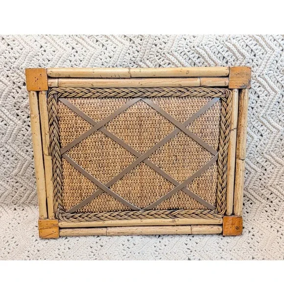Vintage Bamboo Rattan French Memo Board Photo Holder Wall Decor 20x16 Boho Tiki