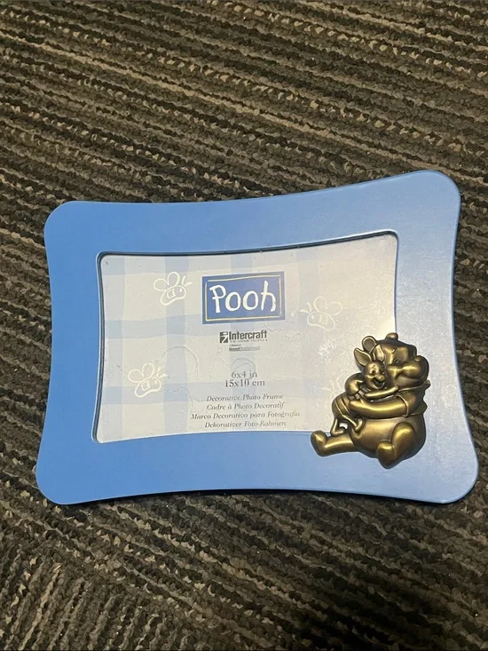 Pooh Blue Decorative Photo Frame with Gold Pooh Accent