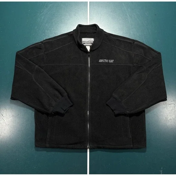 Vintage Artic Cat Fleece Full Zip Jacket Mens Large Black Embroidered Snowmobile