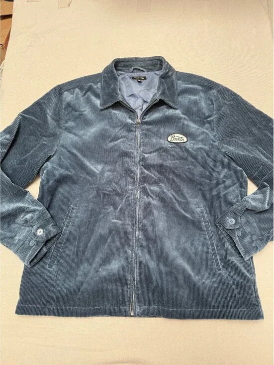 Brixton Utopia Corduroy Jacket Blue Janitor Logo - Large