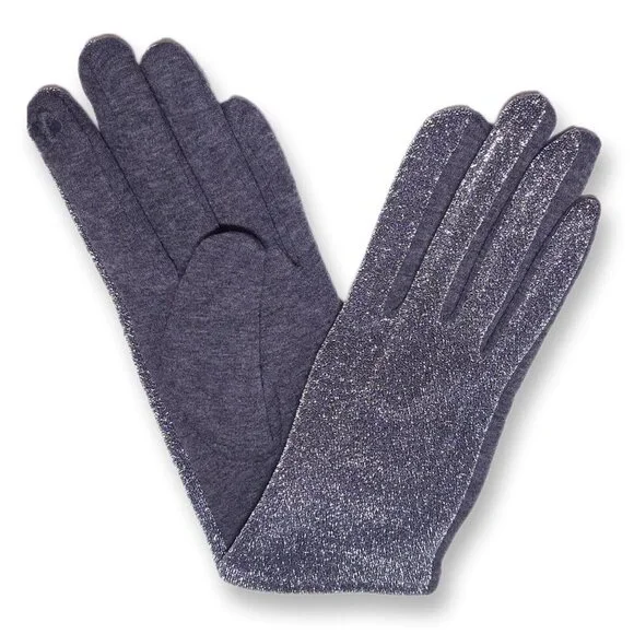 Metallic Touch Screen Gloves Womens One Size Gray Silver Faux Fur Lined