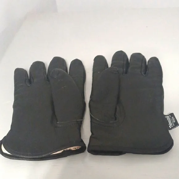 Black Leather Insulated Gloves, Gentle Used, Sz L , Unisex, 100gram