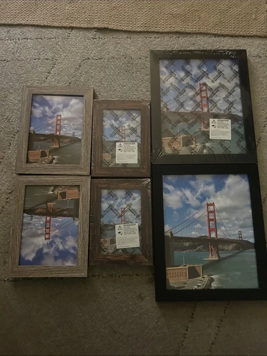 Set of Mixed Wood and Black Photo Frames - Brown and Black