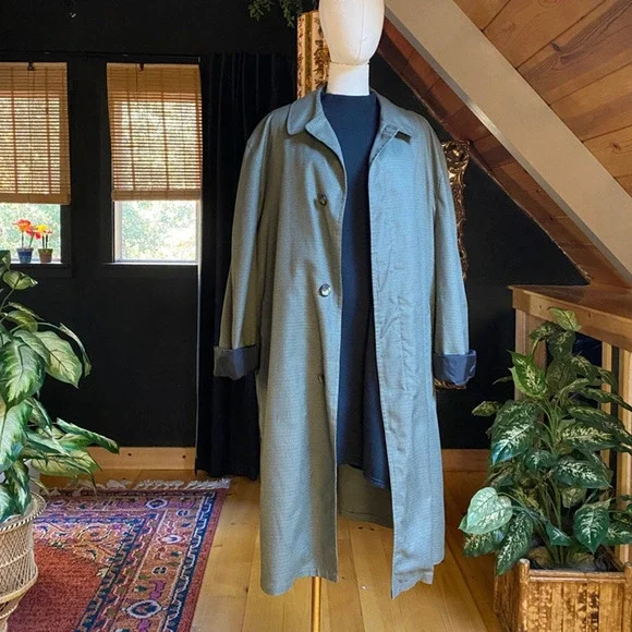 Rain Coat Trench Green Plaid Vintage
