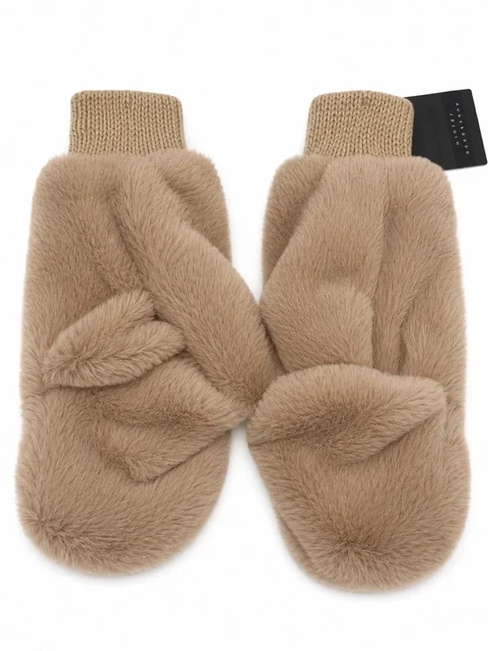 Women's Faux Fur Mittens - Beige
