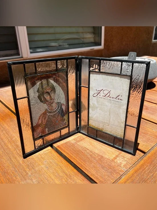J. Devlin Beveled Crystal Stained Glass Art Double Picture Foldable Photo Frame