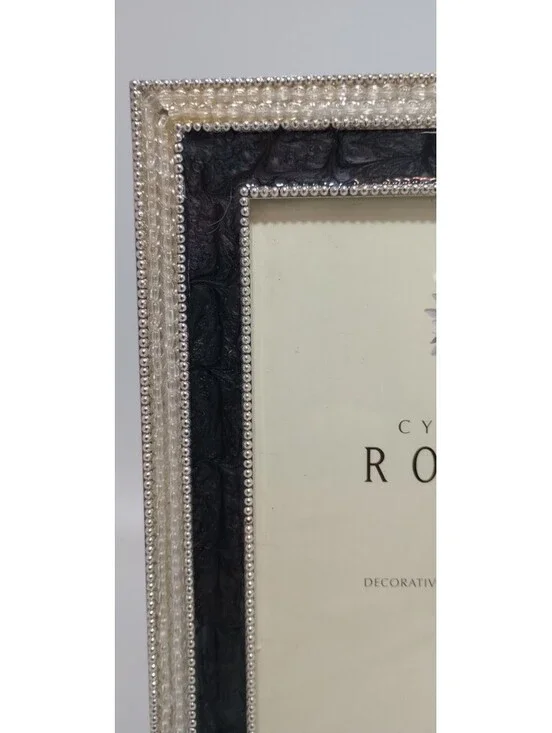 Cynthia Royce Enamel & Beaded 5 X 7 Picture Frame Dark Gray Art Deco