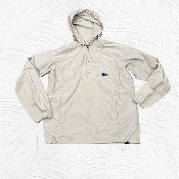 Vintage Patagonia Mens L Hooded Pullover Windbreaker Anorak 80s USA Tan *flaw*