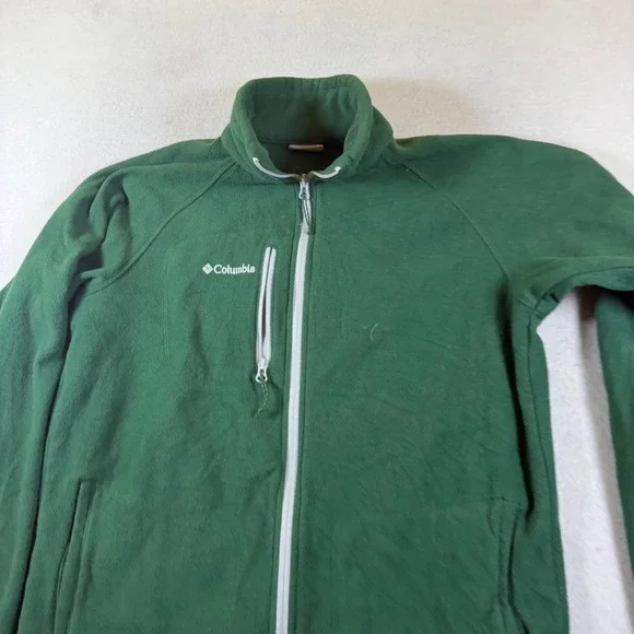 Columbia Mens Full Zip Fleece Jacket Green Mock Neck Pocket Size Medium 7819