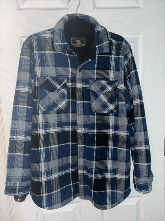 Men's Blue Plaid Fleece Shirt Jacket