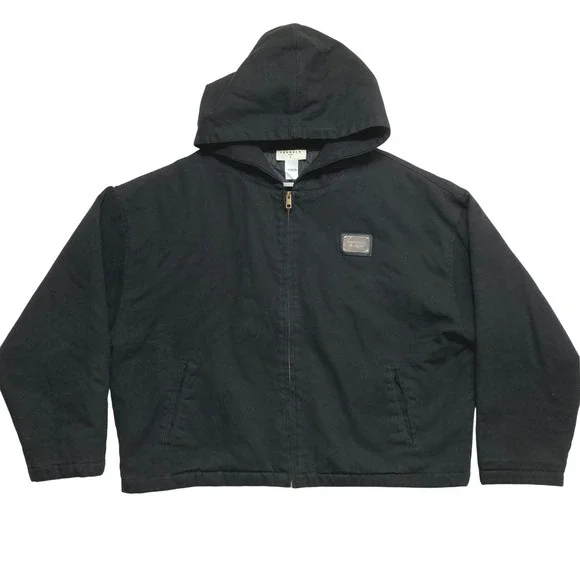 YoungLA Canvas Hooded Jacket Mens Large Black Quilted Lined Full Zip Workwear