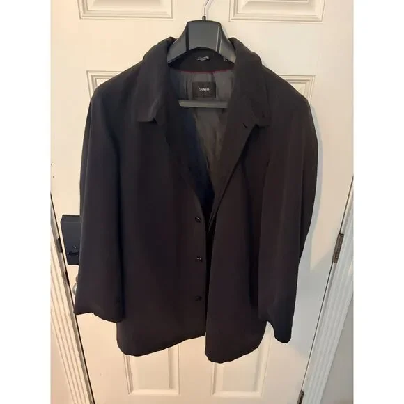 Sanyo Mens Black Trench Overcoat New York Tokyo Coat Size Large