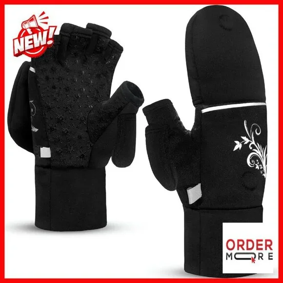 Convertible Running Mittens Fingerless Gloves Warm Winter Small-Medium