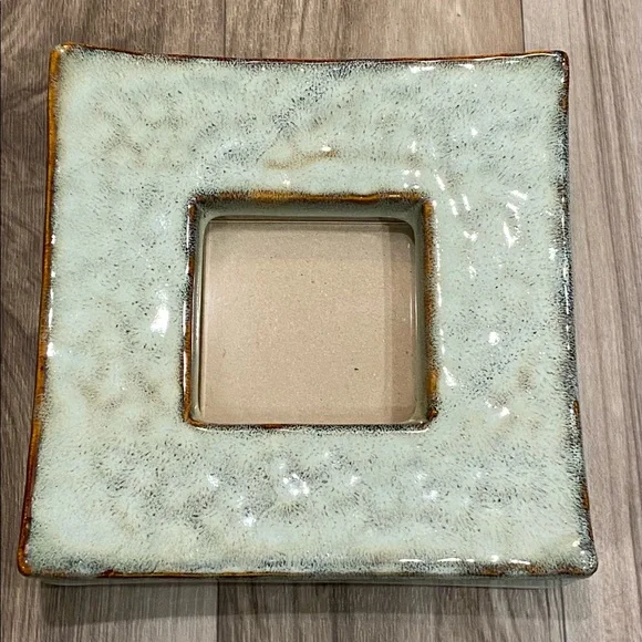 Pale Aqua Blue Thick & Heavy Ceramic Square Picture Frame‎ w/ Curved Corners