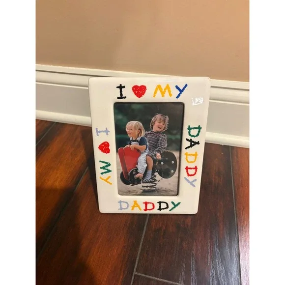 Malden I Heart My Daddy Ceramic 4x6 Picture Frame White Colorful Crayon Font