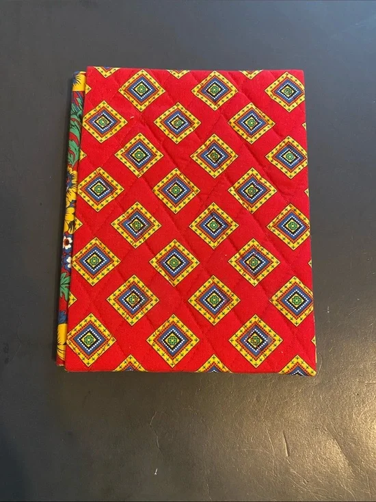 Vera Bradley Red Quilted Fabric Accessory with Multicolor Diamond Print