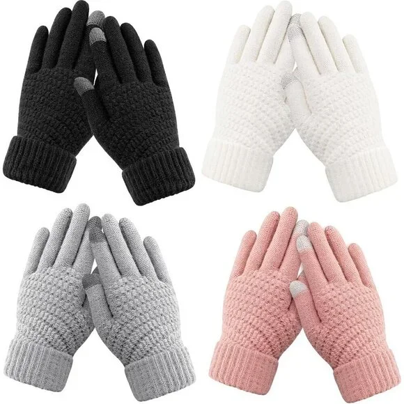 Women's 4 Pack Black  Grey  White  Winter Gloves Warm Soft Touchscreen Winter