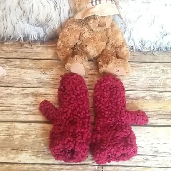 Burgundy Warm Fuzzy Mittens