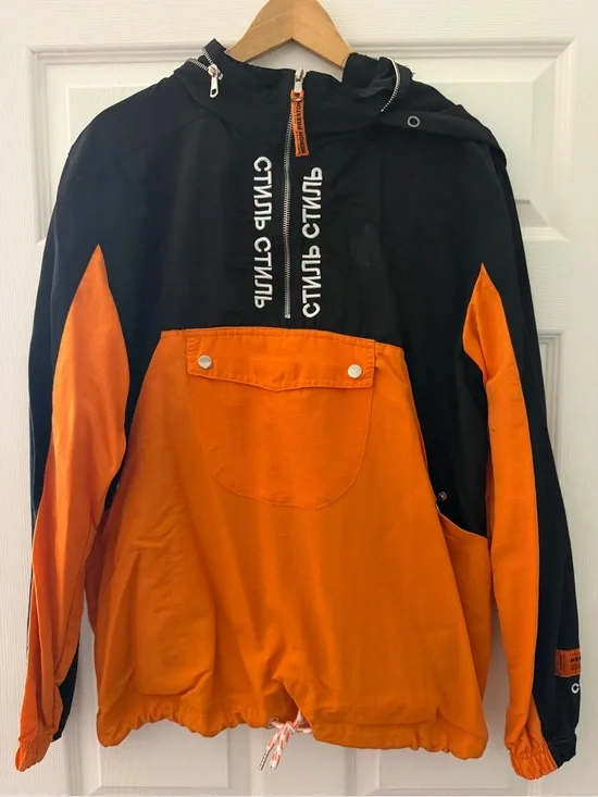 Rare Orange & Black Heron Preston Black Rain Jacket