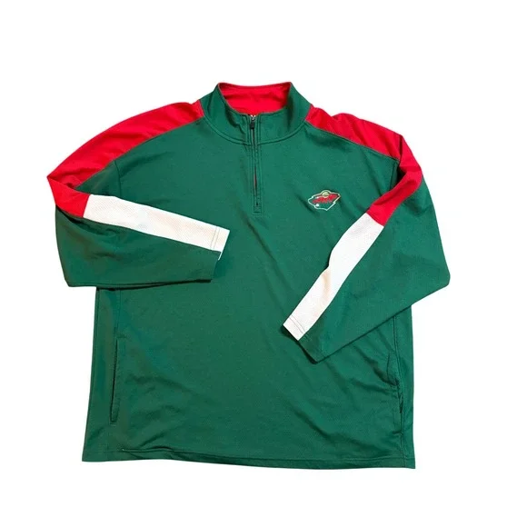 NHL Minnesota Wild Mens 2XL Quarter Zip Pullover Jacket Green Knights Apparel