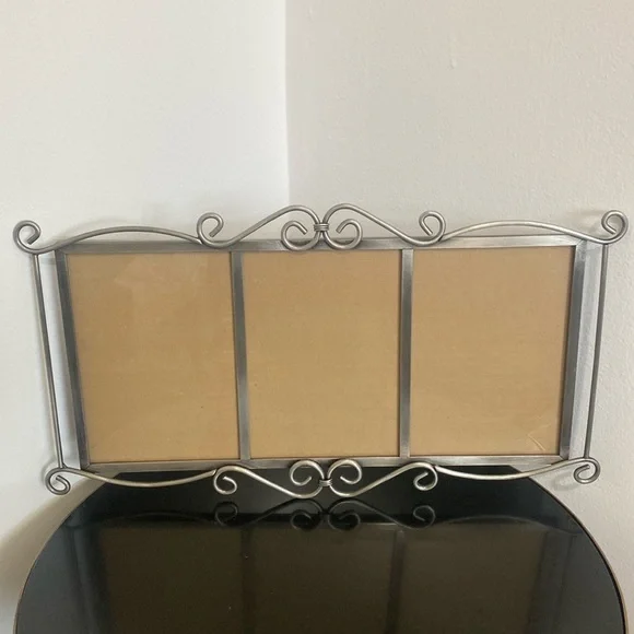 Vintage Fetco Richford Pewter 3 Slot 5x7 Picture Frame Collage 16x9”.