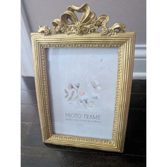 Vintage Inspired Gold Picture Frame Victorian Modern Bow Floral Velvet Back