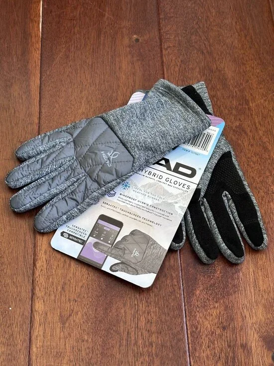 HEAD Women’s Large Windproof Hybrid Gloves Gray Sensatec Touchscreen for Phones